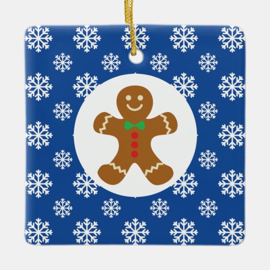 Gingerbread Man Sneeuwvlokken Kerstblauw Keramisch Ornament (Voorkant)