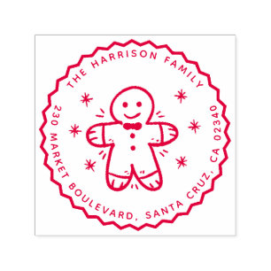 Gingerbread Man & Sneeuwvlokken Naam & retouradres Zelfinktende Stempel
