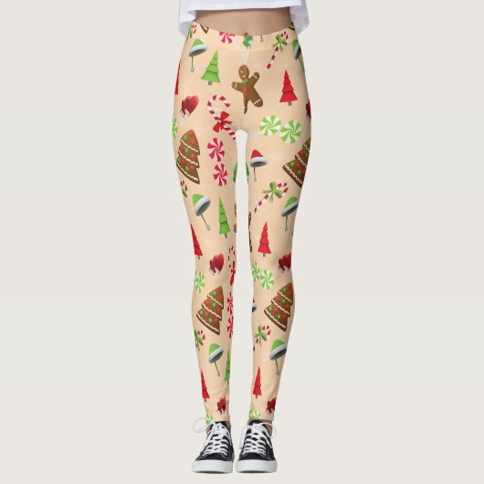 Gingerbread man, Snoep en kerstman hoed Leggings (Voorkant)
