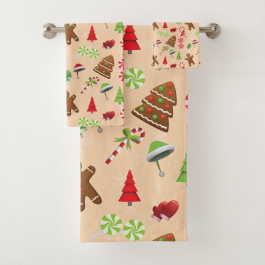 Gingerbread Man, Snoepgoed en kerstmannenhoed Bad Handdoek (Insitu)