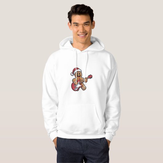 Gingerbread Man Speel Gitaar Elektrische Kerst Hoodie (Voorkant volledig)