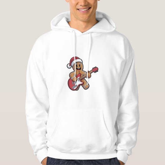 Gingerbread Man Speel Gitaar Elektrische Kerst Hoodie (Voorkant)