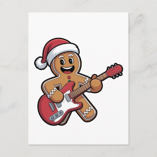 Gingerbread Man Speel Gitaar Elektrische Kerst Uitnodiging Briefkaart (Voorkant)