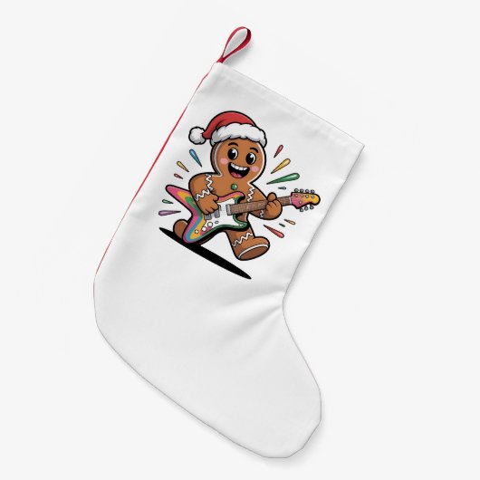 Gingerbread Man speelt gitaar elektrische kerstman Kleine Kerstsok (Voorkant (Hangend))