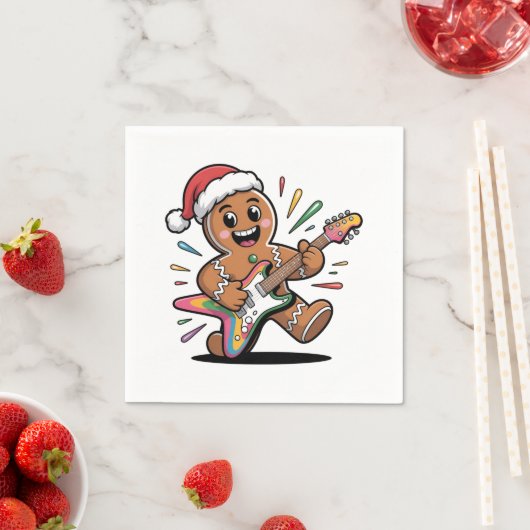 Gingerbread Man speelt gitaar elektrische kerstman Servet (Insitu)