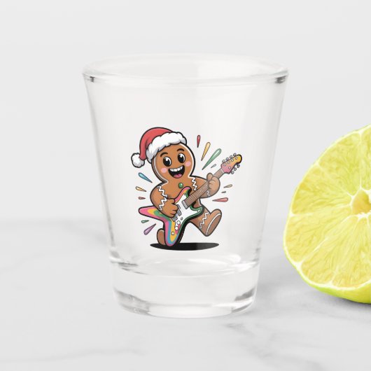 Gingerbread Man speelt gitaar elektrische kerstman Shot Glas (Voorkant)
