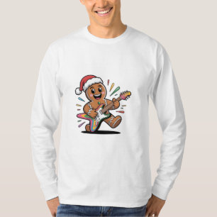 Gingerbread Man Speelt Gitaar Elektrische Kerstman T-shirt