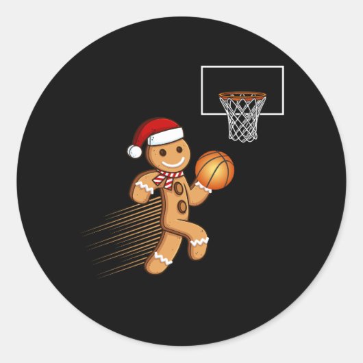 Gingerbread Man Spelen Basketbal Kerstmis Cooki Ronde Sticker (Voorkant)