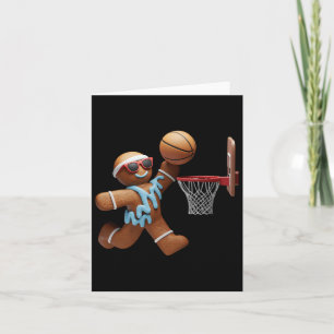 Gingerbread Man Spelen Basketbal Kerstmis Kerstmis Kaart