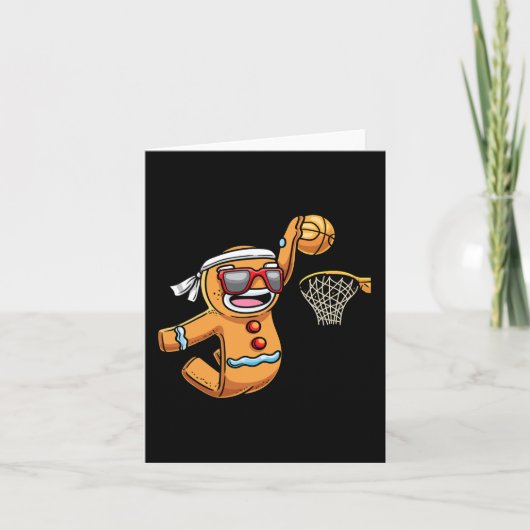 Gingerbread Man Spelen Basketbal Kerstmis Kerstmis Kaart (Voorkant)