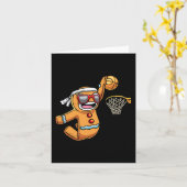 Gingerbread Man Spelen Basketbal Kerstmis Kerstmis Kaart (Gele Bloem)