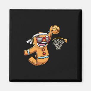Gingerbread Man Spelen Basketbal Kerstmis Kerstmis Magneet