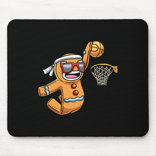 Gingerbread Man Spelen Basketbal Kerstmis Kerstmis Muismat (Voorkant)