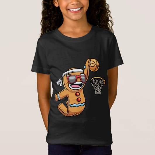 Gingerbread Man Spelen Basketbal Kerstmis Kerstmis T-shirt (Voorkant)