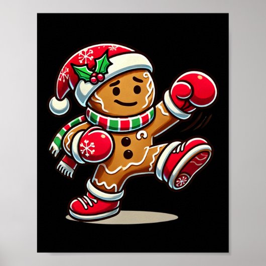 Gingerbread Man Spelen Thaise Boksen Kerstmis Poster (Voorkant)