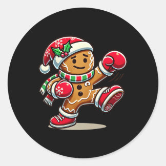 Gingerbread Man Spelen Thaise Boksen Kerstmis Ronde Sticker