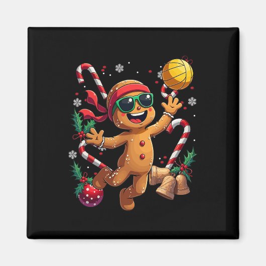 Gingerbread Man spelen volleybal Kerstmis Kerstmis Magneet (Voorkant)