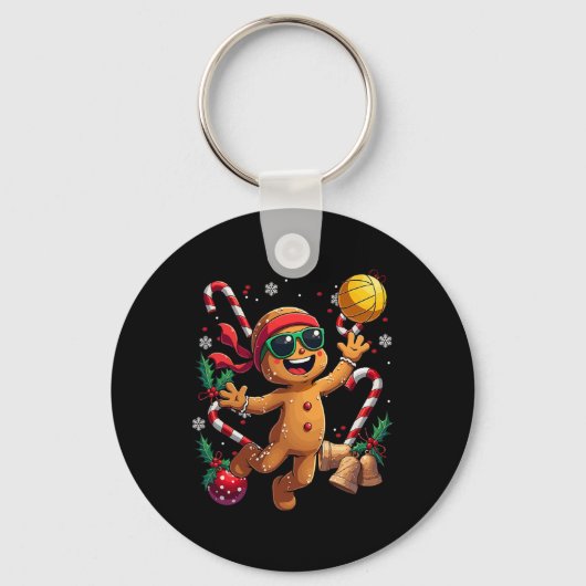 Gingerbread Man spelen volleybal Kerstmis Kerstmis Sleutelhanger (Voorkant)