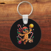 Gingerbread Man spelen volleybal Kerstmis Kerstmis Sleutelhanger (Voorkant)