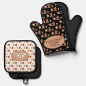 Gingerbread Man, Star & Candy Cane Cookie Pattern Ovenwant & Pannenlap Set (Voorkant / Achterkant)