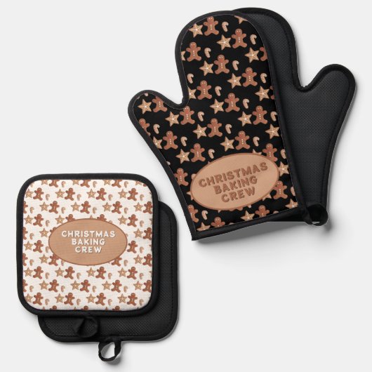 Gingerbread Man, Star & Candy Cane Cookie Pattern Ovenwant & Pannenlap Set (Voorkant / Achterkant)