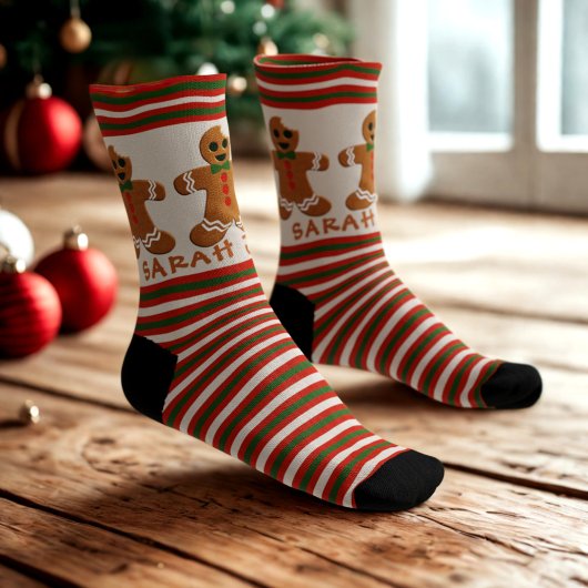 Gingerbread Man Stripes Custom Holiday Sokken