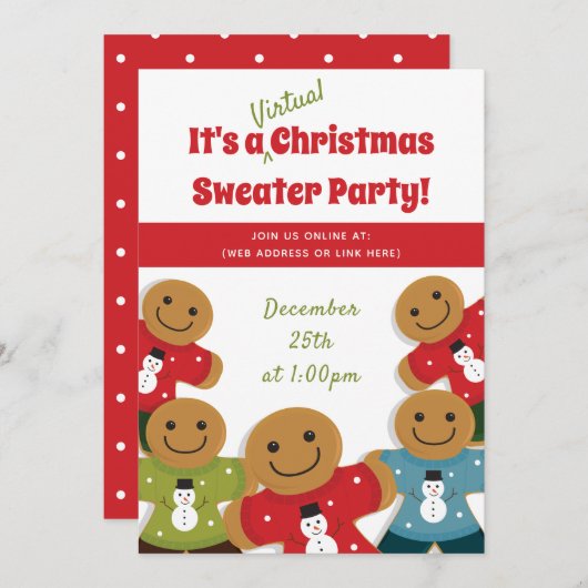 Gingerbread Man Sweater Rood Virtuele Kerstmis Kaart (Voorkant / Achterkant)