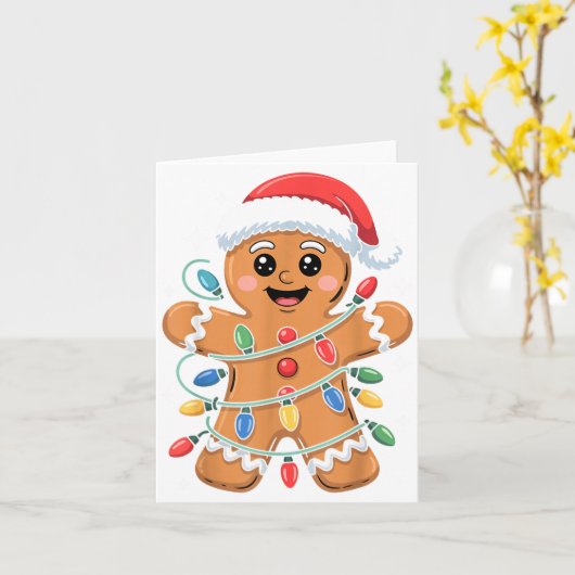 Gingerbread Man Tangled Christmas Lights Kaart (Gele Bloem)