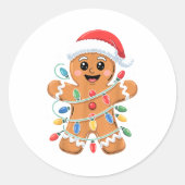 Gingerbread Man Tangled Christmas Lights  Ronde Sticker (Voorkant)