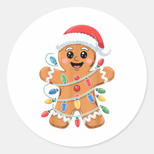 Gingerbread Man Tangled Christmas Lights  Ronde Sticker (Voorkant)