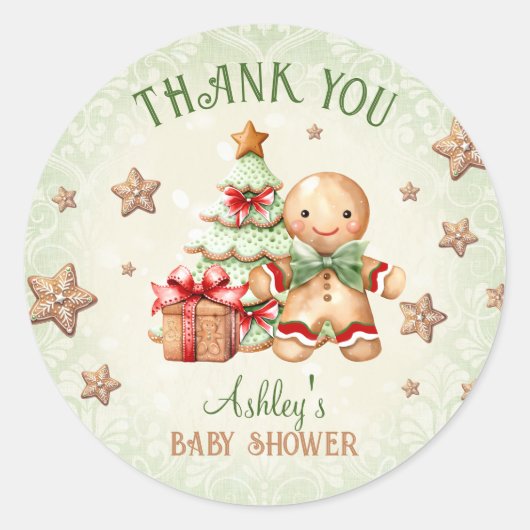 Gingerbread Man Traditioneel Kerst Baby shower Ronde Sticker (Voorkant)
