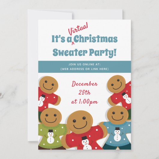 Gingerbread Man Trui Blauw Virtuele Kerst Kaart (Voorkant)