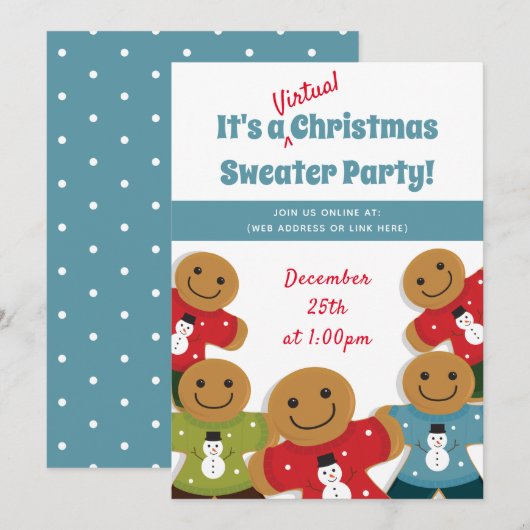 Gingerbread Man Trui Blauw Virtuele Kerst Kaart (Voorkant / Achterkant)