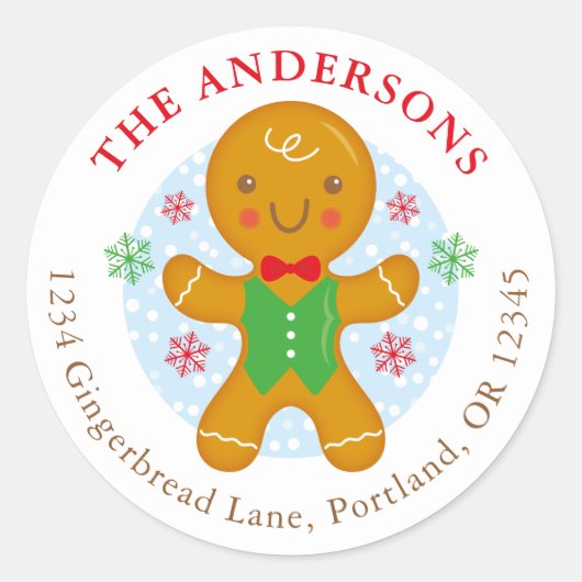 Gingerbread Man Vakantie retour adres label rond (Voorkant)
