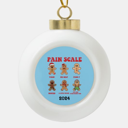 Gingerbread Man Verpleegster Pijnschaal Keramische Bal Ornament (Voorkant)