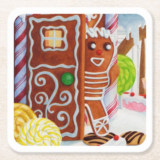 GINGERBREAD MAN Vierkante Papier Onderzetters (Voorkant)
