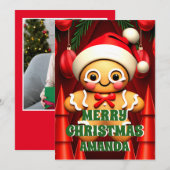 Gingerbread Man Vrolijk Kerstmis Kinder Foto Feestdagenkaart (Voorkant / Achterkant)