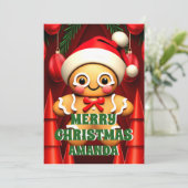 Gingerbread Man Vrolijk Kerstmis Kinder Foto Feestdagenkaart (Staand voorkant)