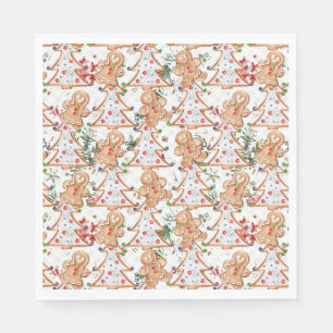 Gingerbread man, vrouw en kerstboom servet