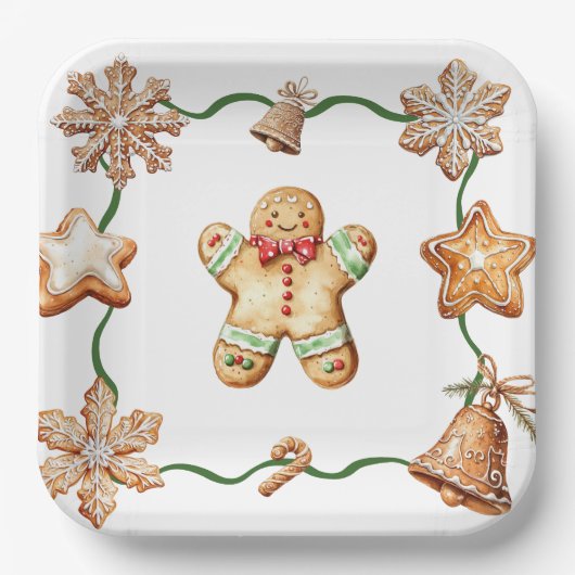 Gingerbread Man | Winter Christmas Plates Papieren Bordje (Voorkant)