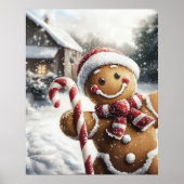 Gingerbread Man with Candy Cane Wall Art Poster (Voorkant)