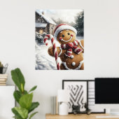 Gingerbread Man with Candy Cane Wall Art Poster (Thuiskantoor)