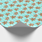 Gingerbread Mannen Blauw Sneeuwvlok Patroon Cadeaupapier (Hoek)