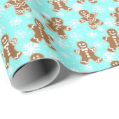 Gingerbread Mannen Blauw Sneeuwvlok Patroon Cadeaupapier (Rol Hoek)