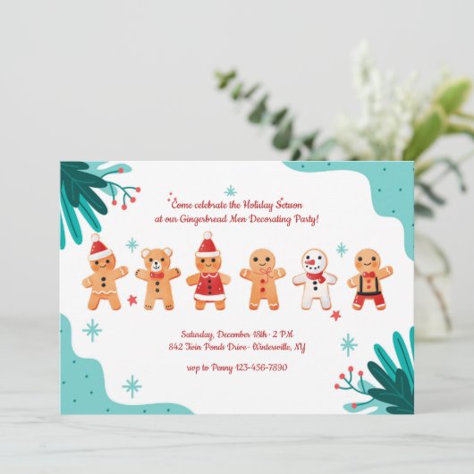 Gingerbread Mannen Decoreren Party Uitnodiging (Staand voorkant)