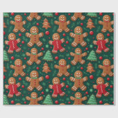 Gingerbread Mannen en Kerstbomen Kerstmis Cadeaupapier (Vlak)