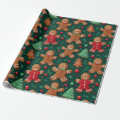 Gingerbread Mannen en Kerstbomen Kerstmis Cadeaupapier (Uitgerold)