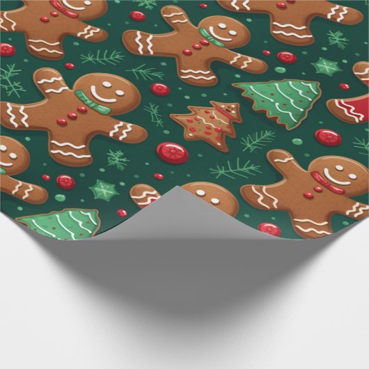 Gingerbread Mannen en Kerstbomen Kerstmis Cadeaupapier (Hoek)