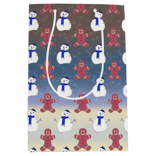 Gingerbread Mannen en Sneeuwmannen, Kerstcadeauzak Medium Cadeauzakje (Voorkant)