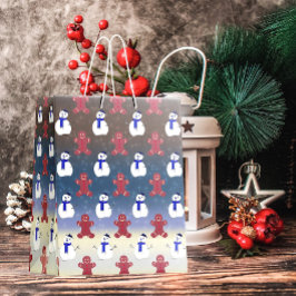 Gingerbread Mannen en Sneeuwmannen, Kerstcadeauzak Medium Cadeauzakje